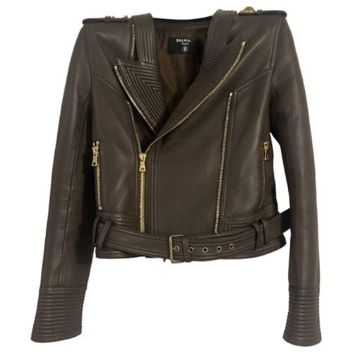 Pre-owned Balmain Leather Jacket In Brown