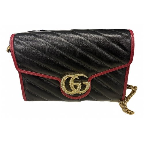 Pre-owned Gucci Marmont Leather Clutch Bag In Black
