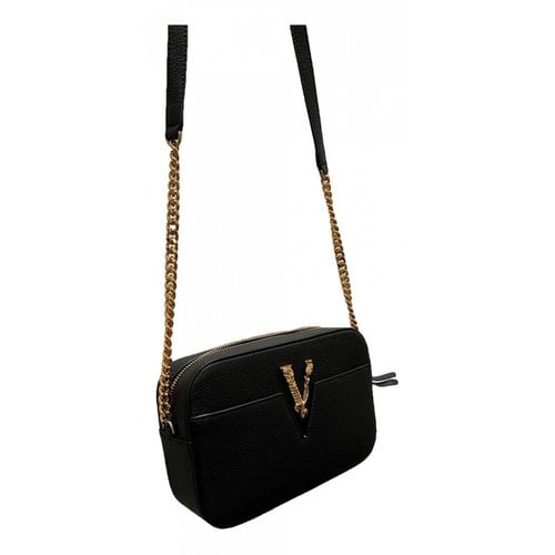 Pre-owned Versace Virtus Leather Crossbody Bag In Black