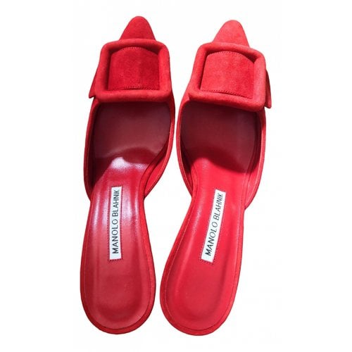 Pre-owned Manolo Blahnik Maysale Leather Mules & Clogs In Red