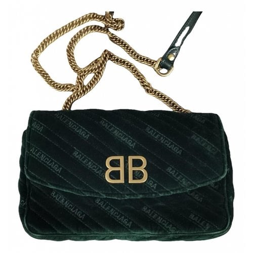 Pre-owned Balenciaga Bb Chain Velvet Crossbody Bag In Green