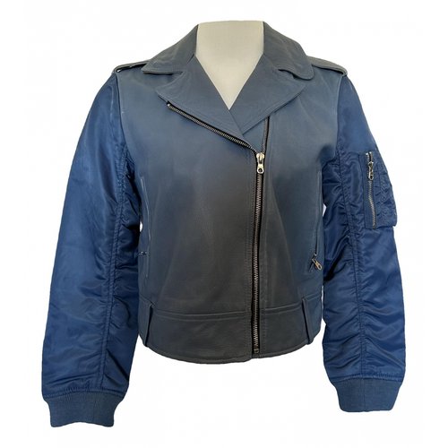 Pre-owned Sandro Leather Biker Jacket In Blue