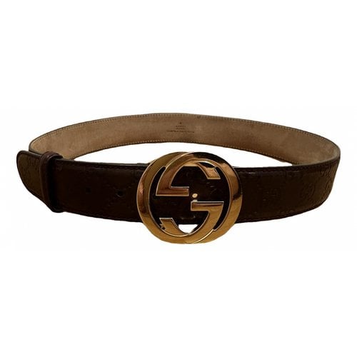 Pre-owned Gucci Interlocking Buckle Leather Belt In Burgundy