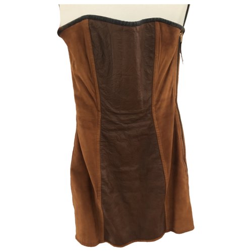 Pre-owned D&g Leather Mini Dress In Brown