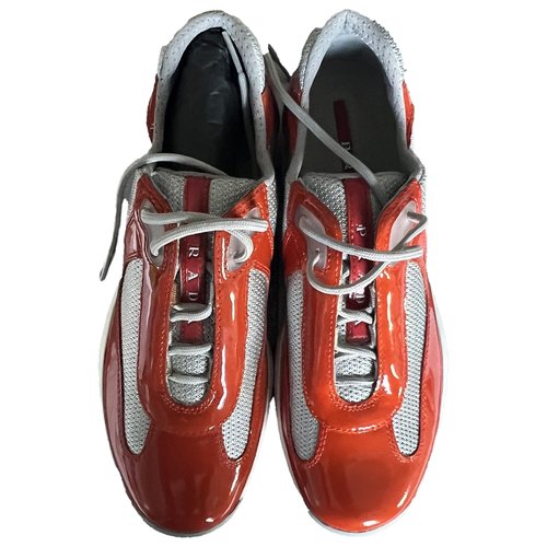 Pre-owned Prada Patent Leather Trainers In Orange