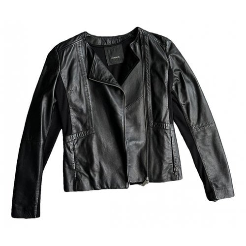 Pre-owned Pinko Leather Biker Jacket In Black