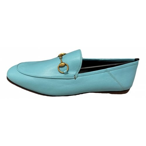 Pre-owned Gucci Brixton Leather Flats In Turquoise