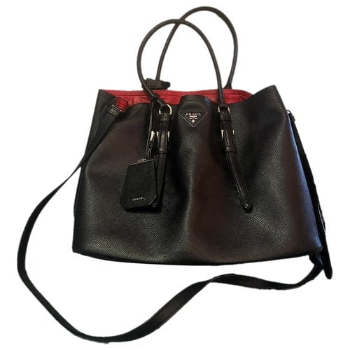 Pre-owned Prada Double Leather Handbag In Black