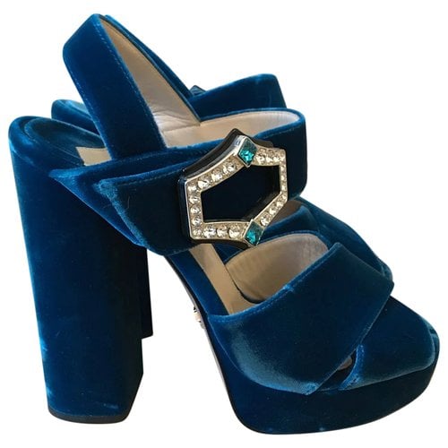 Pre-owned Prada Velvet Sandal In Blue