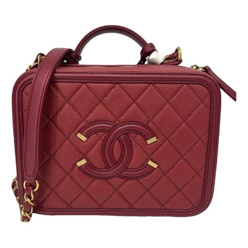 Pre-owned Chanel Cc Filigree Leather Handbag In Red