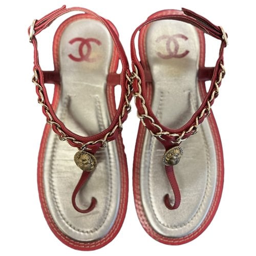 Pre-owned Chanel Leather Sandals In Burgundy