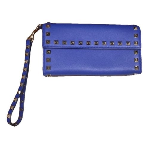 Pre-owned Valentino Garavani Rockstud Leather Wallet In Blue