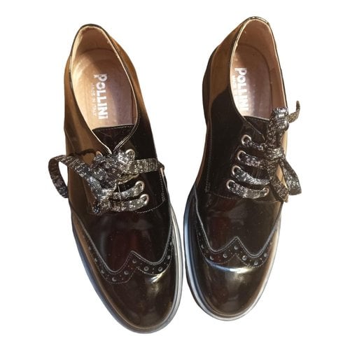 Pre-owned Pollini Patent Leather Lace Ups In Black