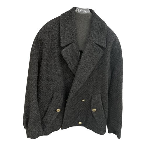 Pre-owned Maje Tweed Coat In Black
