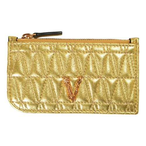 Pre-owned Versace Leather Card Wallet In Gold