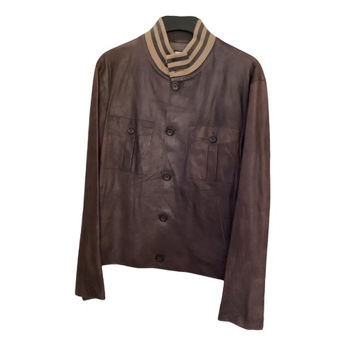 Pre-owned Armani Collezioni Leather Jacket In Brown