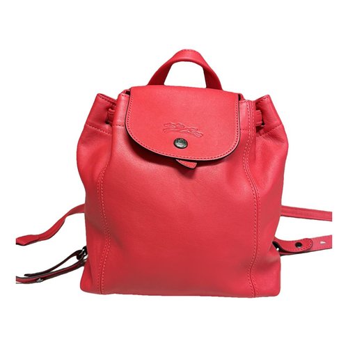 Pre-owned Longchamp Pliage Leather Backpack In Pink
