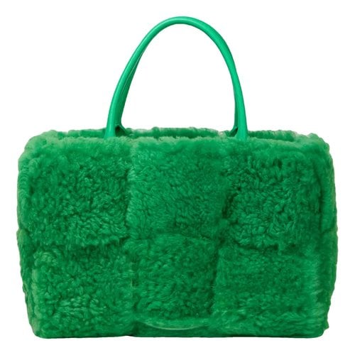 Pre-owned Bottega Veneta Arco Faux Fur Handbag In Green