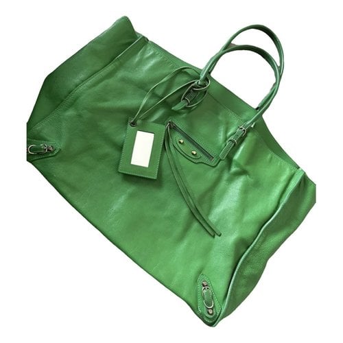 Pre-owned Balenciaga Papier Leather Tote In Green