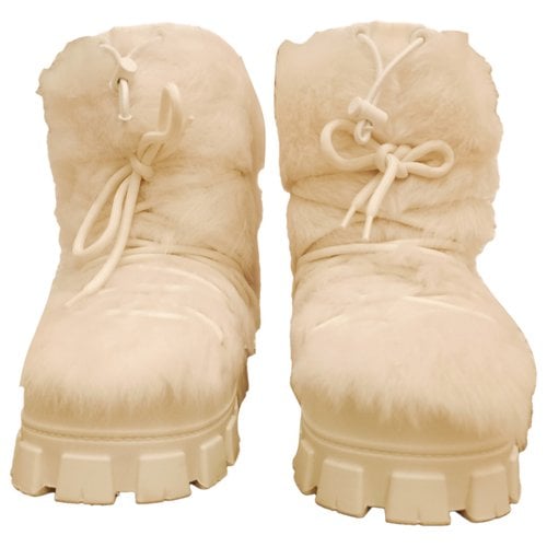 Pre-owned Prada Shearling Boots In White