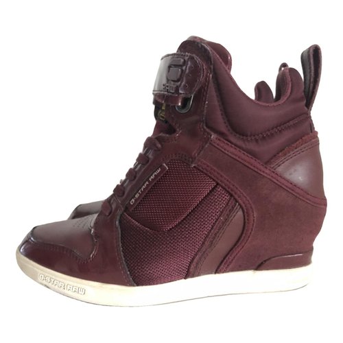 Pre-owned G-star Raw Leather Trainers In Burgundy