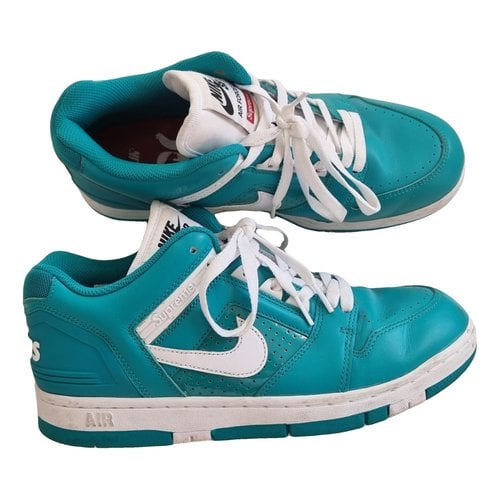 Pre-owned Nike X Supreme Sb Air Force 2 Low Leather Trainers In Turquoise