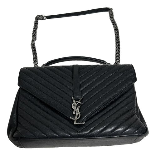 Pre-owned Saint Laurent Collége Monogramme Leather Handbag In Black