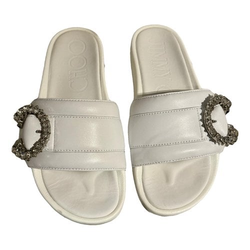 Pre-owned Jimmy Choo Leather Flip Flops In White