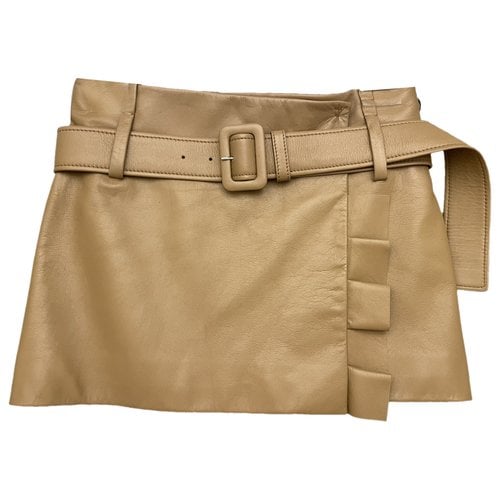Pre-owned Prada Leather Mini Skirt In Camel