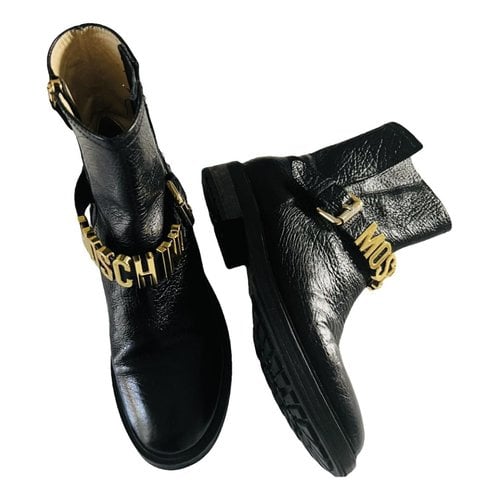 Pre-owned Moschino Leather Biker Boots In Black
