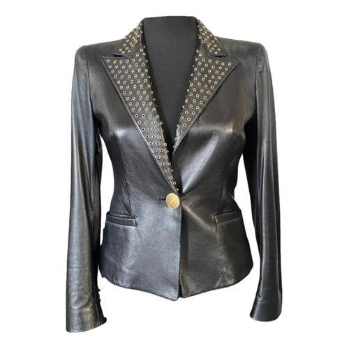 Pre-owned Versace Leather Blazer In Black