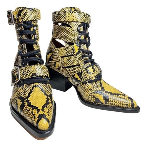 Pre-owned Chloé Rylee Leather Western Boots In Yellow