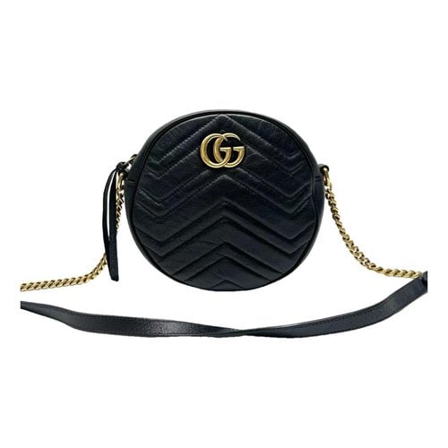 Pre-owned Gucci Gg Marmont Round Leather Crossbody Bag In Black