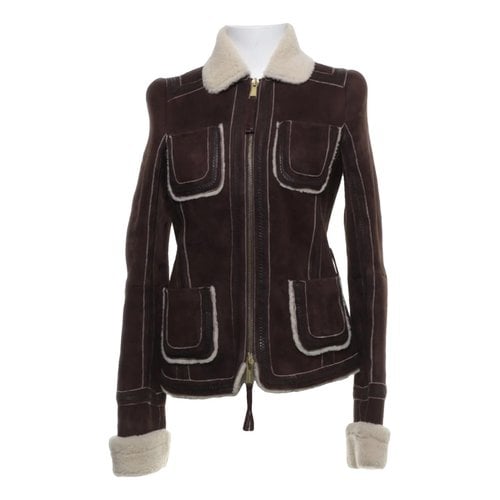 Pre-owned Dsquared2 Leather Biker Jacket In Camel