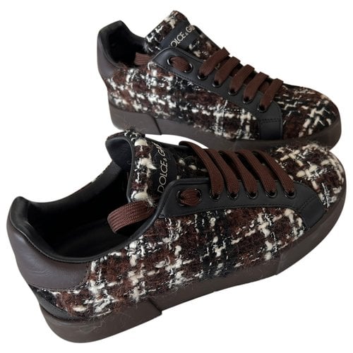 Pre-owned Dolce & Gabbana Portofino Tweed Trainers In Brown