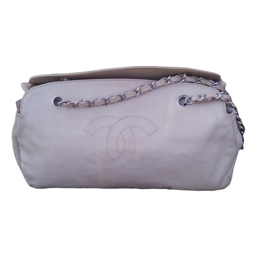 Pre-owned Chanel Leather Satchel In Beige