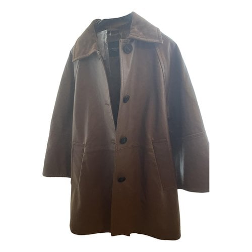 Pre-owned Max Mara Leather Peacoat In Brown