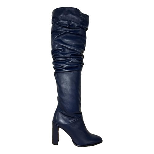 Pre-owned Stuart Weitzman Leather Riding Boots In Blue