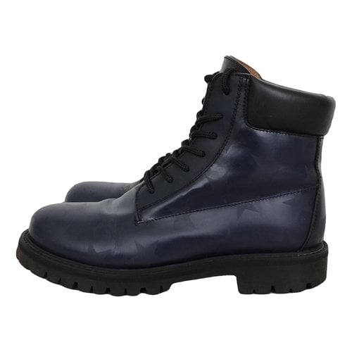 Pre-owned Valentino Garavani Leather Lace Up Boots In Navy