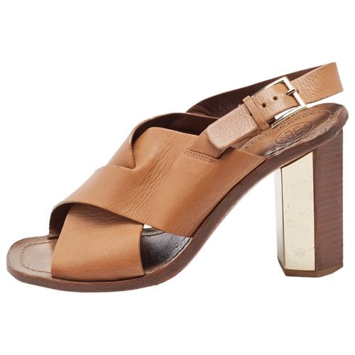 Pre-owned Tory Burch Patent Leather Sandal In Brown