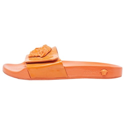 Pre-owned Versace Patent Leather Sandals In Orange