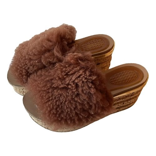Pre-owned Chloé Shearling Mules & Clogs In Brown