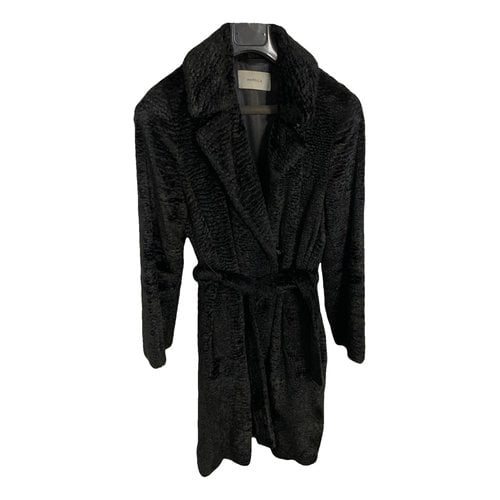 Pre-owned Marella Faux Fur Coat In Black