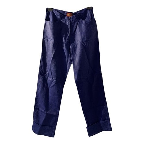 Pre-owned Kenzo Linen Straight Pants In Blue