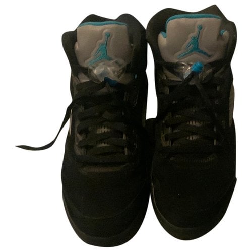 Pre-owned Jordan 5 Leather Lace Ups In Black