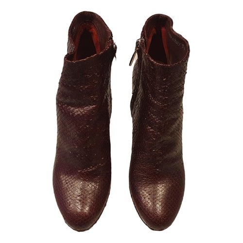 Pre-owned Dior Leather Boots In Burgundy