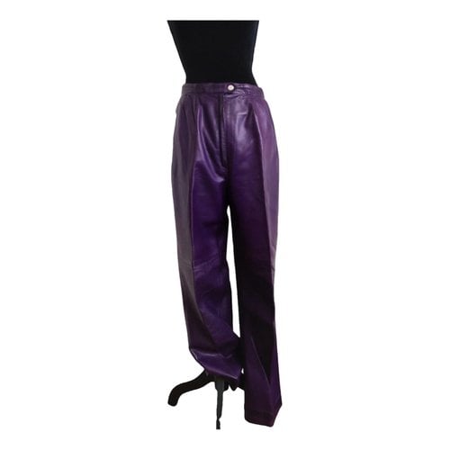 Pre-owned Claude Montana Leather Straight Pants In Purple