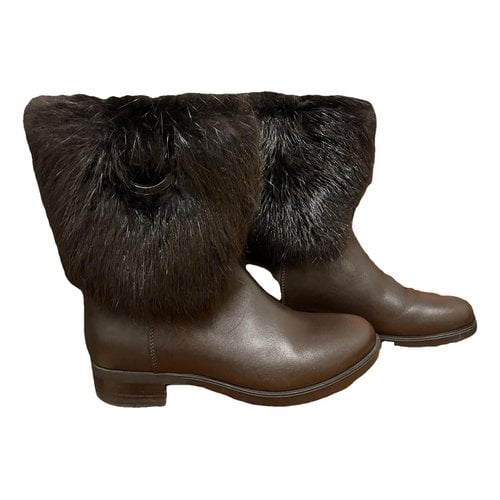 Pre-owned Moncler Leather Snow Boots In Brown