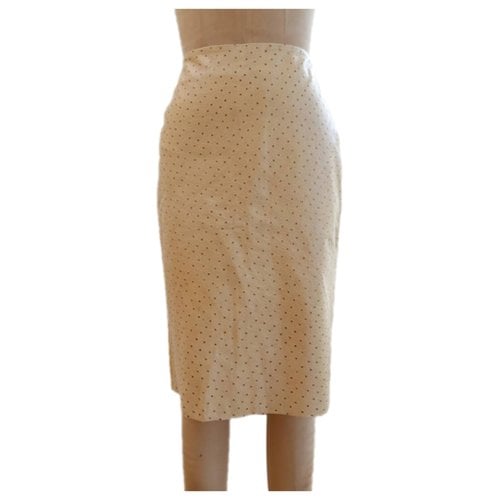 Pre-owned Intermix Leather Mid-length Skirt In Beige