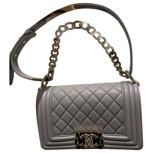 Pre-owned Chanel Boy Leather Crossbody Bag In Grey